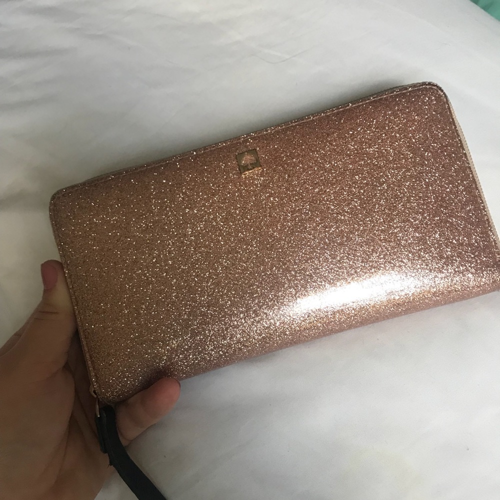 Kate Spade Rose Gold Glitter Zipper Wallet